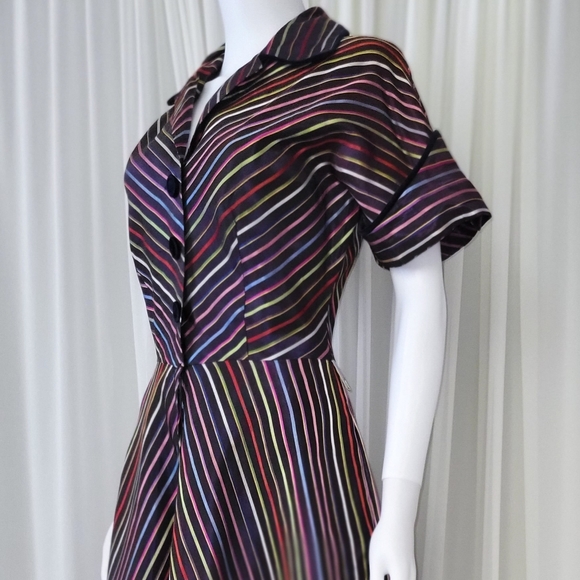 1940s Noir • Hostess Dress • Long Gown • Chevron Stripes • Vintage Delro S-M - Picture 8 of 10